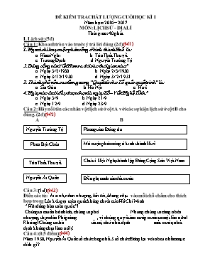 Đề kiểm tra chất lượng cuối học kì I Lịch sử và Địa lí lớp 5 - Năm học 2015-2016 - Trường Tiểu học Phình Sáng